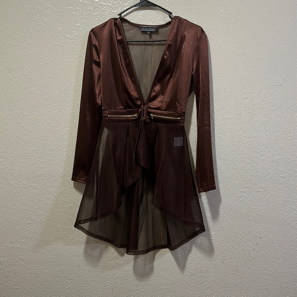 Elegant Satin and Mesh top (brown)